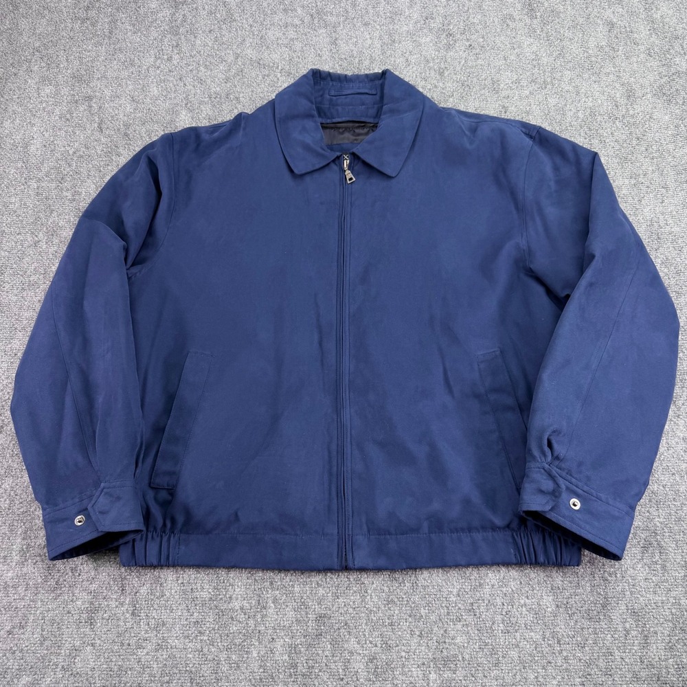 Jos A Bank Jacket Mens Large Blue Harrington Removable Plaid Liner Zip Golf
